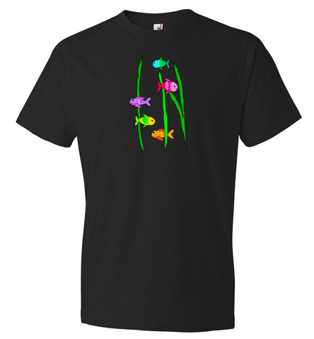 Fish and seaweed on black unisex T-Shirt