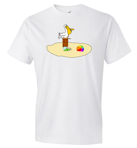 Pelican on white beach unisex T-Shirt